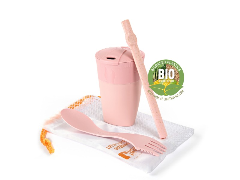 Set LIGHT MY FIRE ReKit BIO: Tasse, Spork, Strohhalm - Rosa