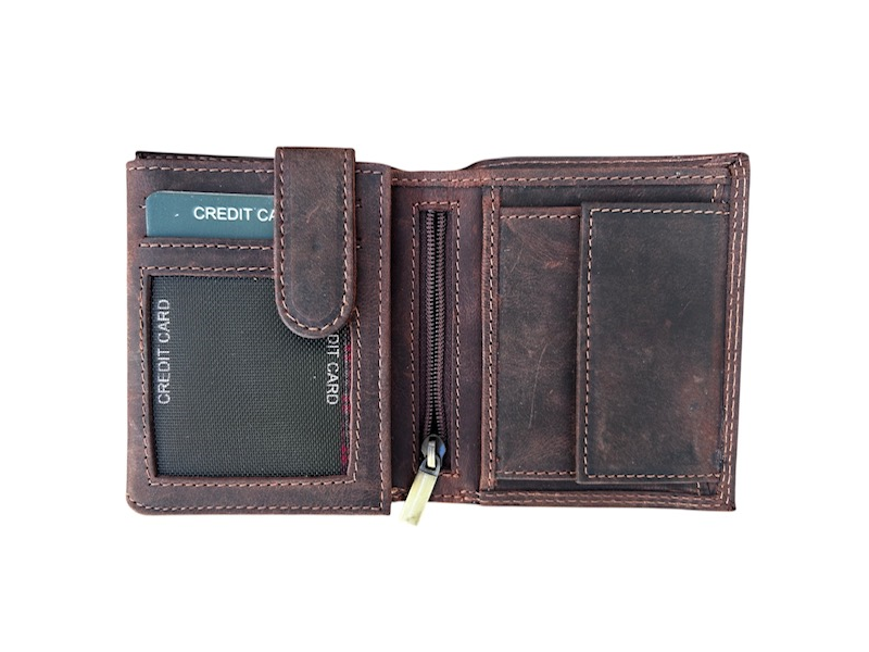 Hunting wallet with wild boar motif - vertical/MINI/brown