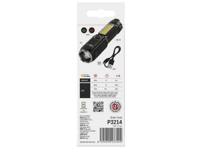 Torcia ricaricabile EMOS LED 150lm FOKUS