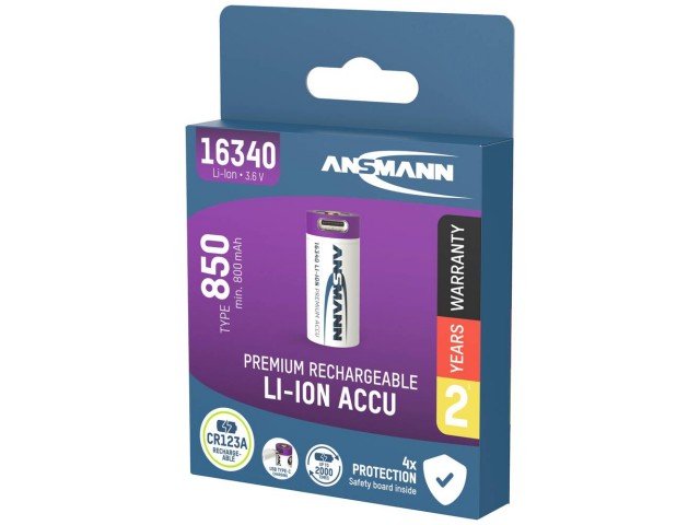Wiederaufladbarer Akku ANSMANN CR123A (16340) - 850 mAh mit USB