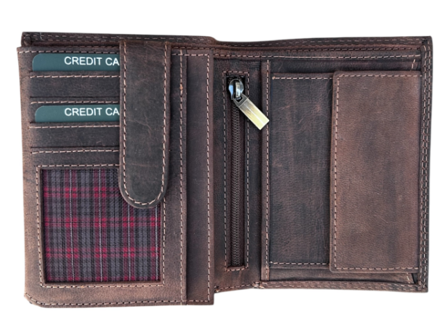 Hunting wallet with deer motif - vertical/tan