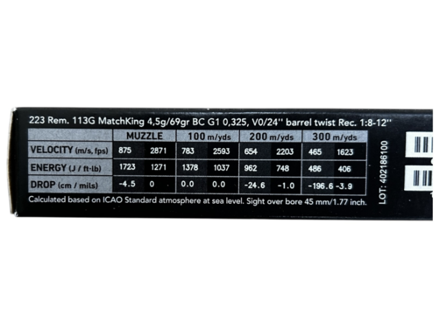 Naboj SAKO 223 Remington MatchKing - 4,5g/69gr