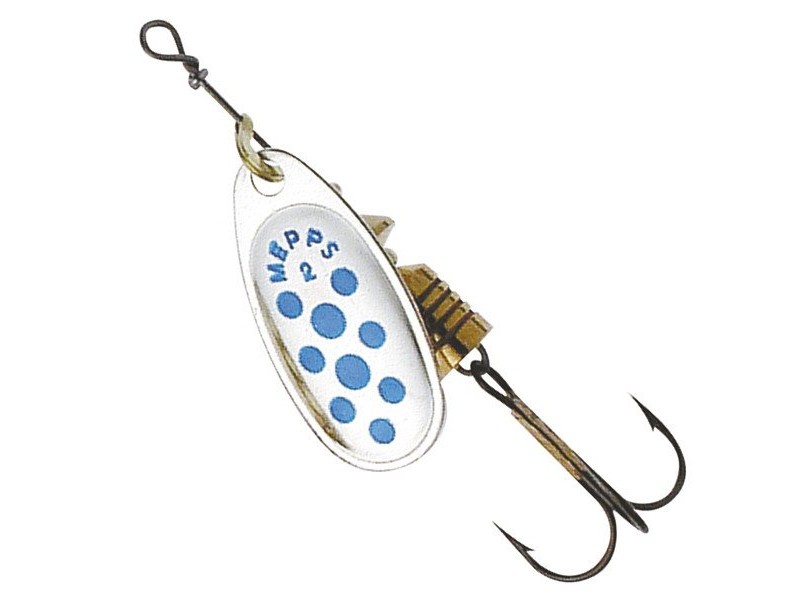 Blinker MEPPS Comet silber/blaue Punkte