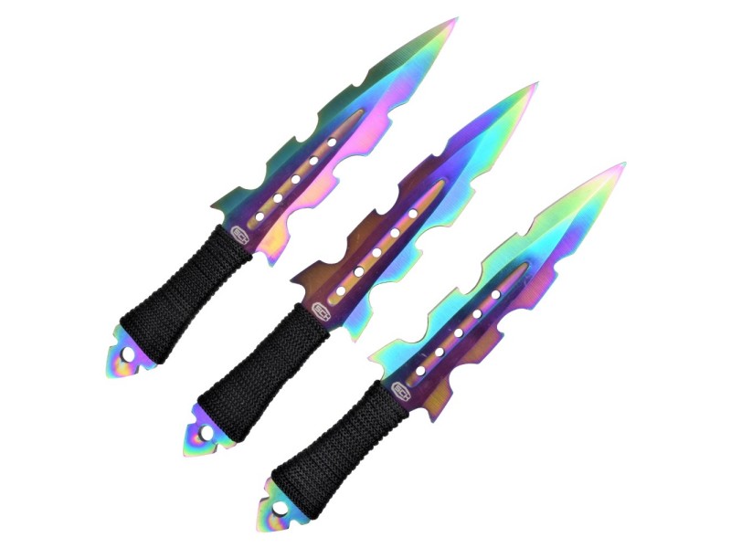Set metallischer Wurfmesser SCH Regenbogen - 3 Stück 