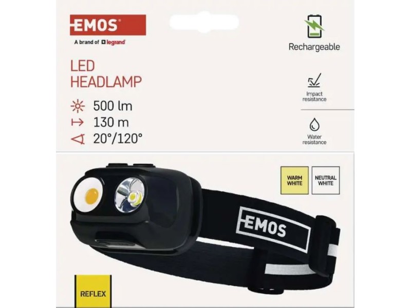 Naglavna svetilka Emos COB LED 500lm, 130m